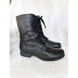 Steve Madden Women's Troopa Boot 7.5 Combat Black Leather LaceUp Whimsygoth Punk